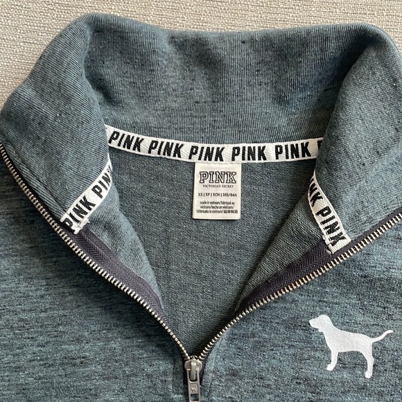 NEW Victoria’s Secret Pink Gray Quarter Zip with Arm Logos - Picture 5 of 6